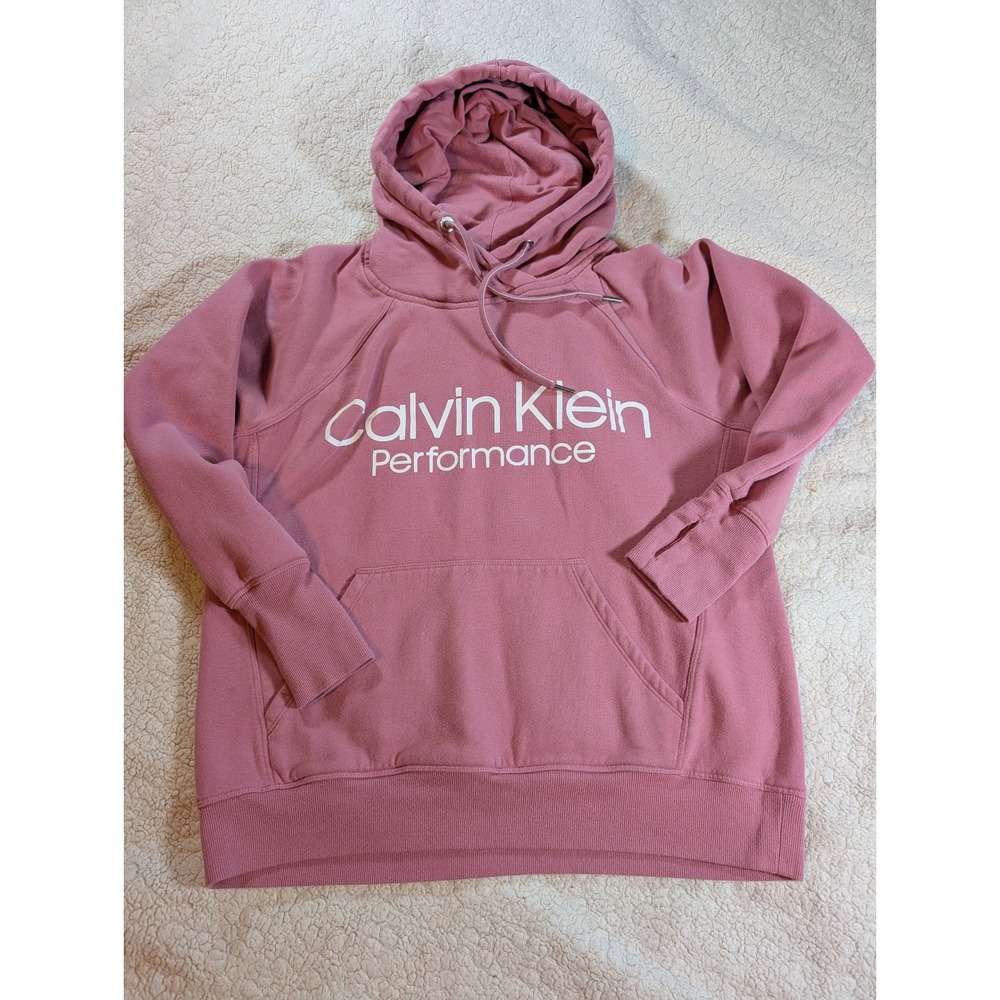 Calvin Klein Performance Pink Logo Hoodie Sweatshirt Thumbholes Womens Small